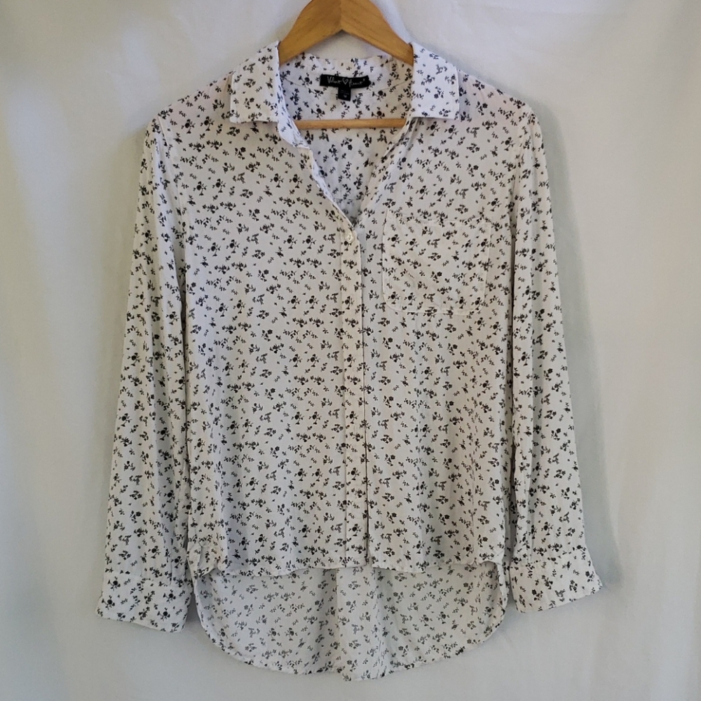 White & Black Floral High Low Blouse
